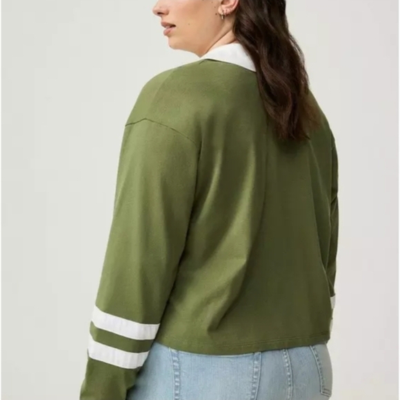 Torrid NWT Olive Green Collared Rugby Crop Long Sleeve Top - Picture 3 of 6